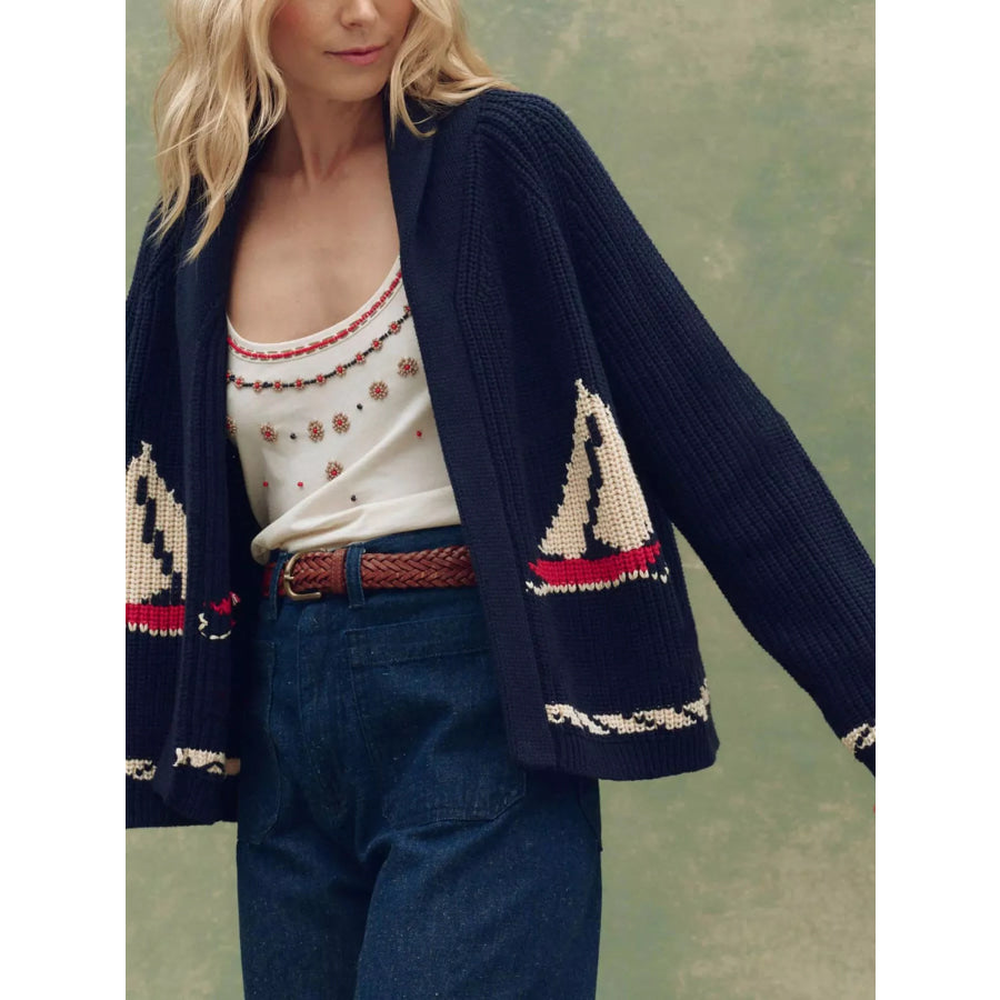 Open Front Long Sleeve Cardigan Navy / S Apparel and Accessories