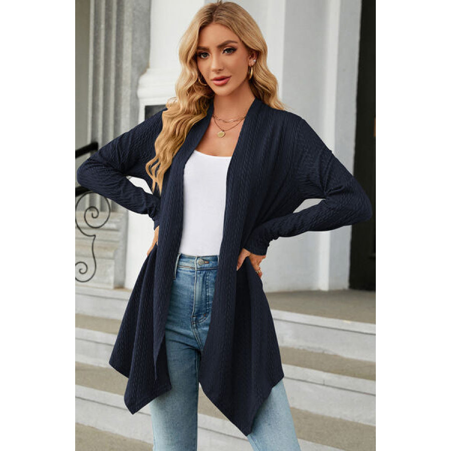 Open Front Long Sleeve Cardigan Navy / S Apparel and Accessories