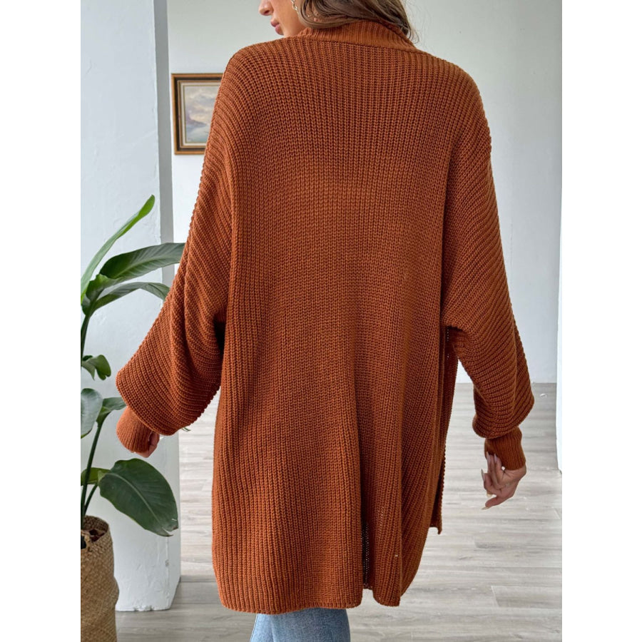 Open Front Long Sleeve Cardigan Ochre / One Size Apparel and Accessories