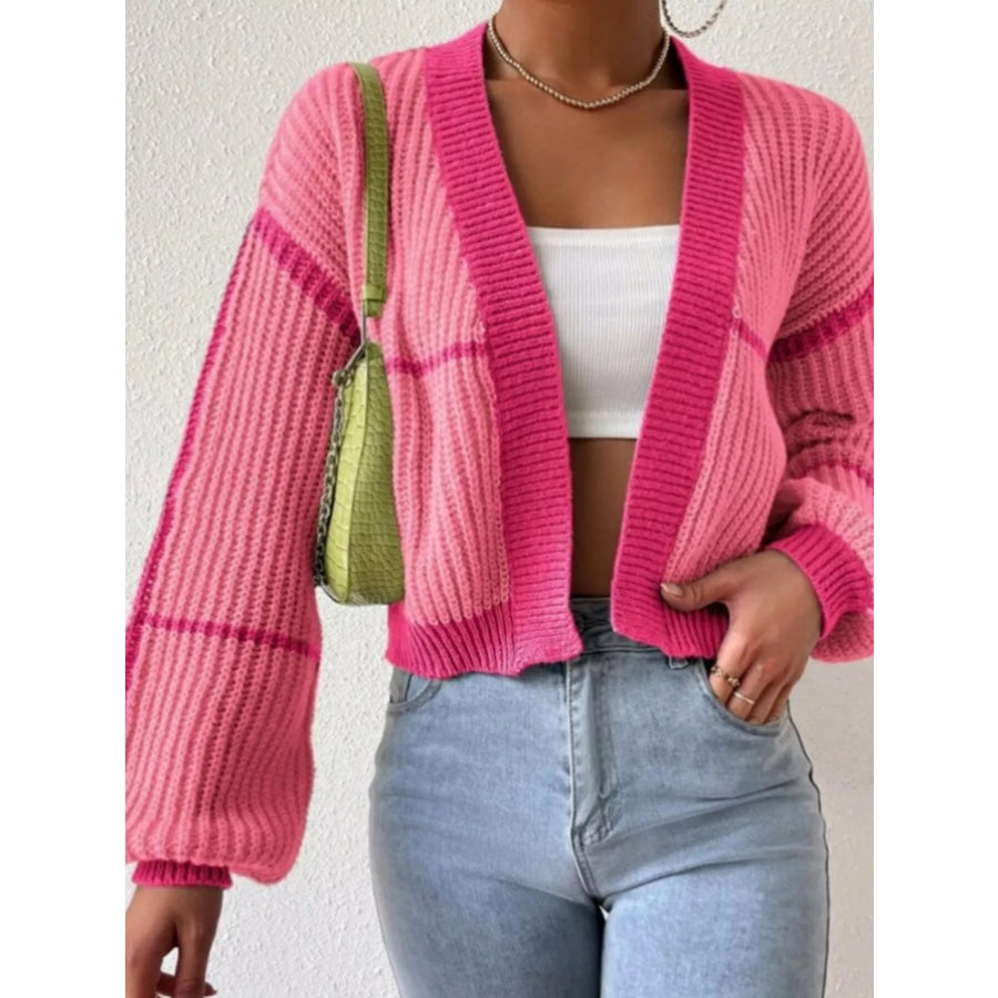 Open Front Long Sleeve Cardigan Pink / S Apparel and Accessories