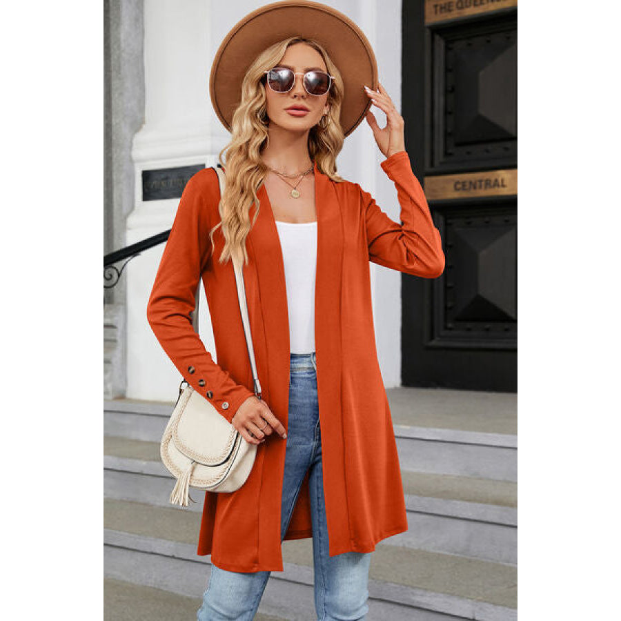 Open Front Long Sleeve Cardigan Pumpkin / S Apparel and Accessories