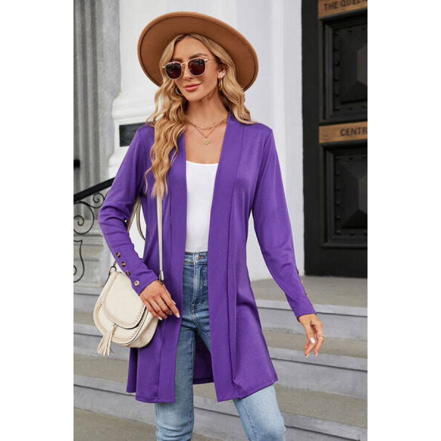 Open Front Long Sleeve Cardigan Purple / S Apparel and Accessories