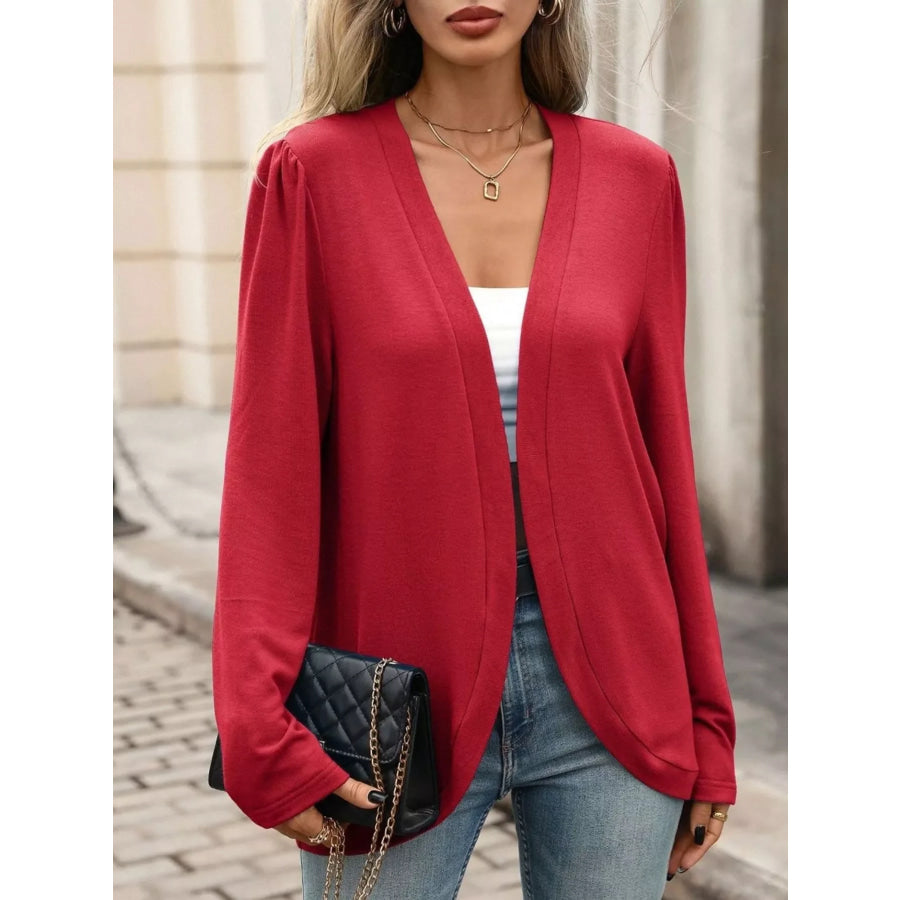 Open Front Long Sleeve Cardigan Red / S Apparel and Accessories