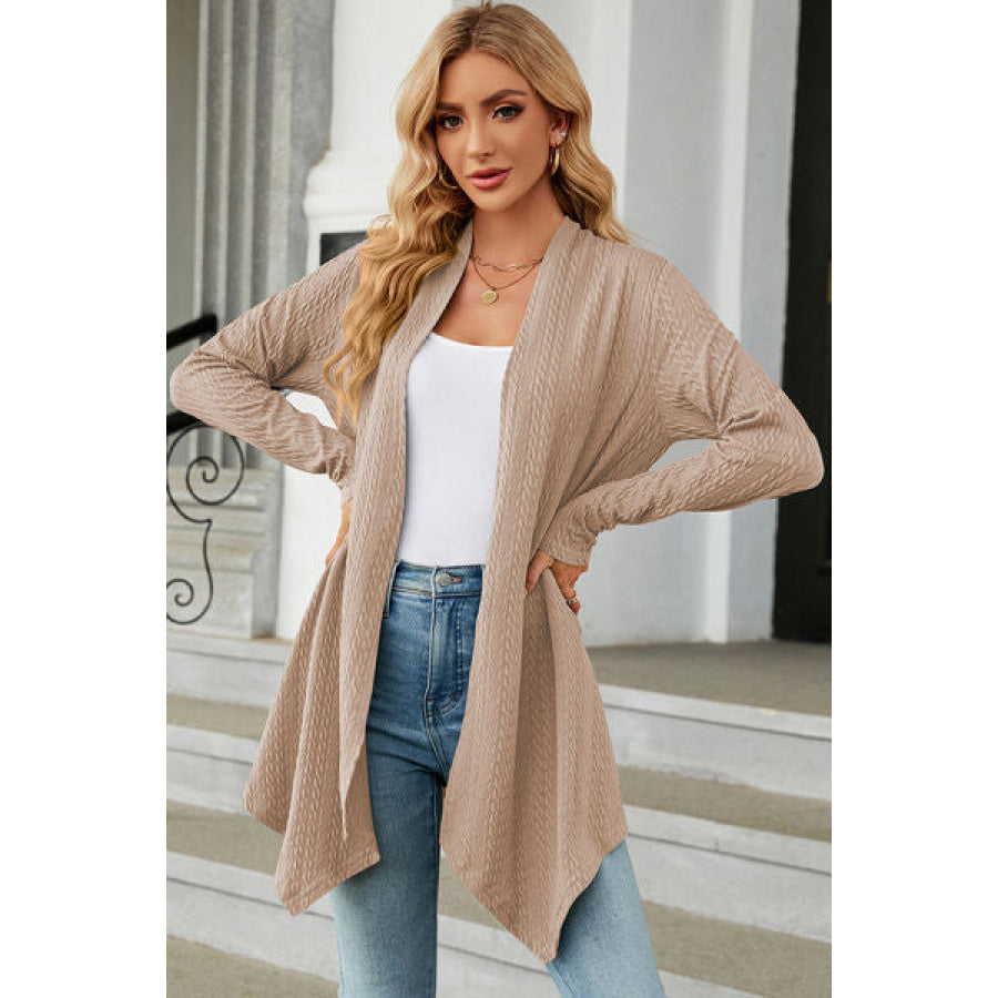 Open Front Long Sleeve Cardigan Sand / S Apparel and Accessories