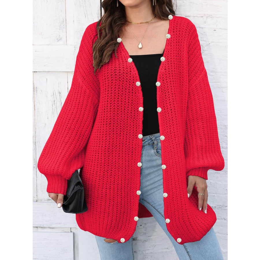 Open Front Long Sleeve Cardigan Scarlet / One Size Apparel and Accessories