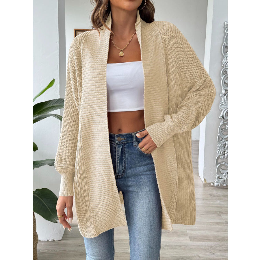 Open Front Long Sleeve Cardigan Tan / One Size Apparel and Accessories