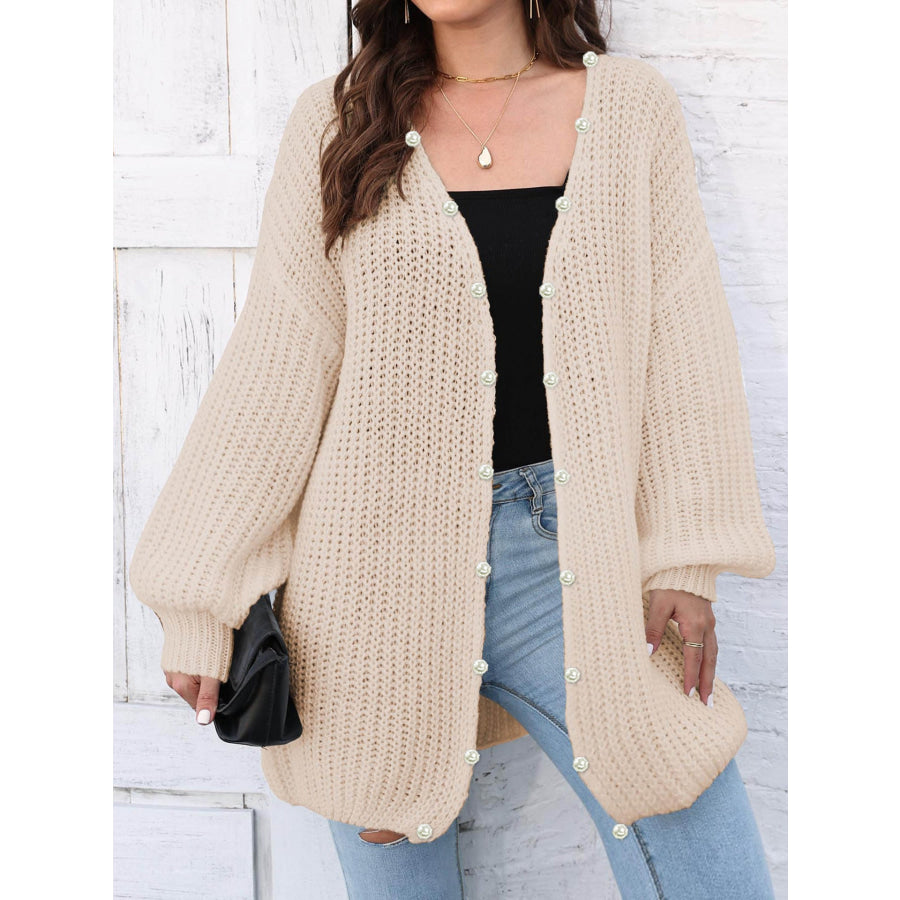 Open Front Long Sleeve Cardigan Tan / One Size Apparel and Accessories