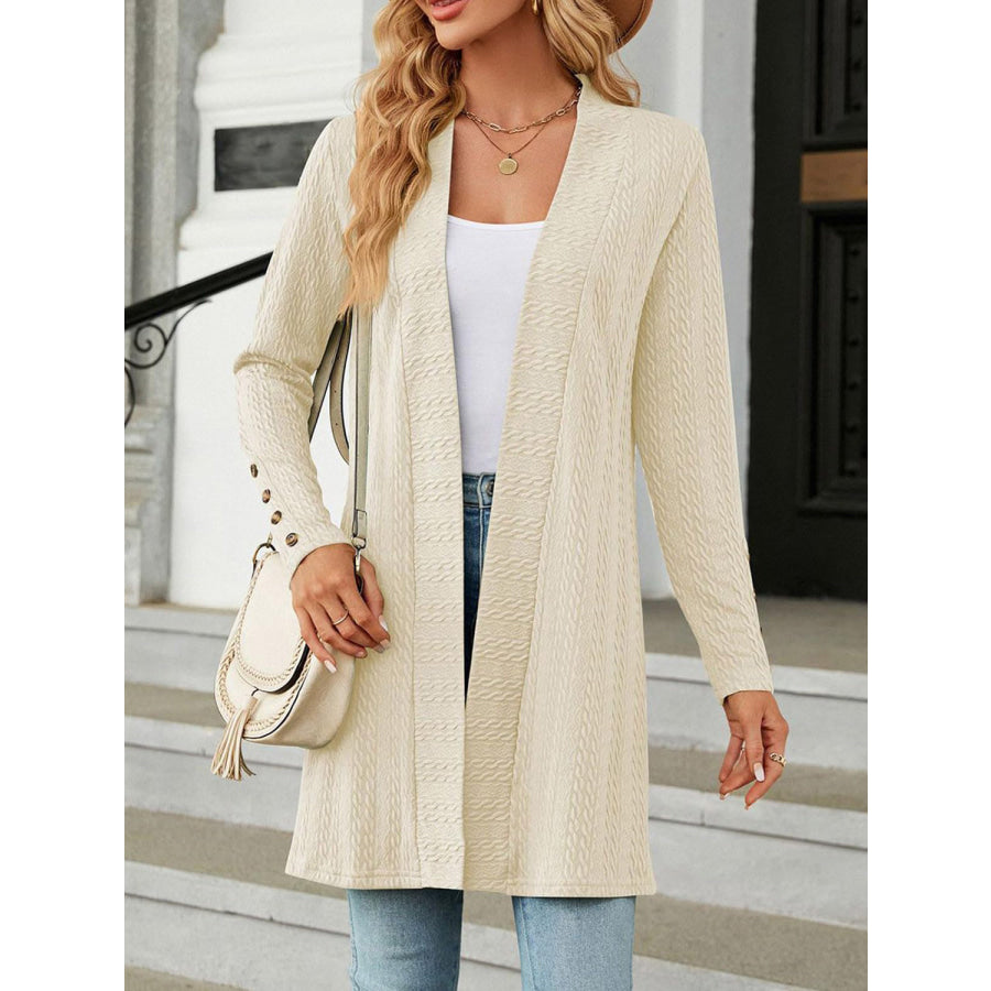 Open Front Long Sleeve Cardigan Tan / S Apparel and Accessories