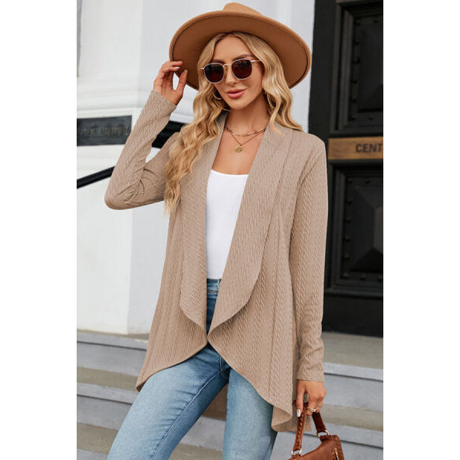 Open Front Long Sleeve Cardigan Tan / S Apparel and Accessories