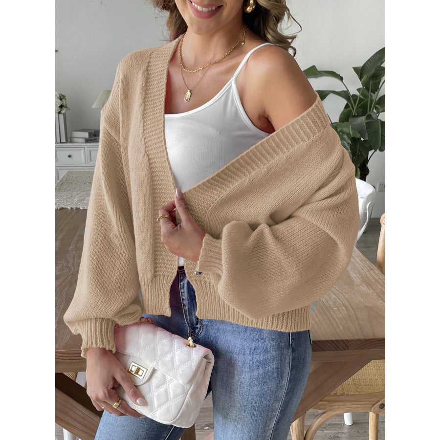 Open Front Long Sleeve Cardigan Tan / S Apparel and Accessories