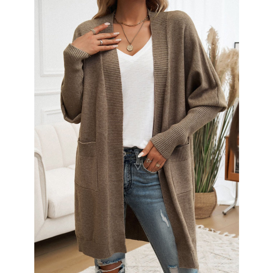 Open Front Long Sleeve Cardigan Taupe / S Apparel and Accessories