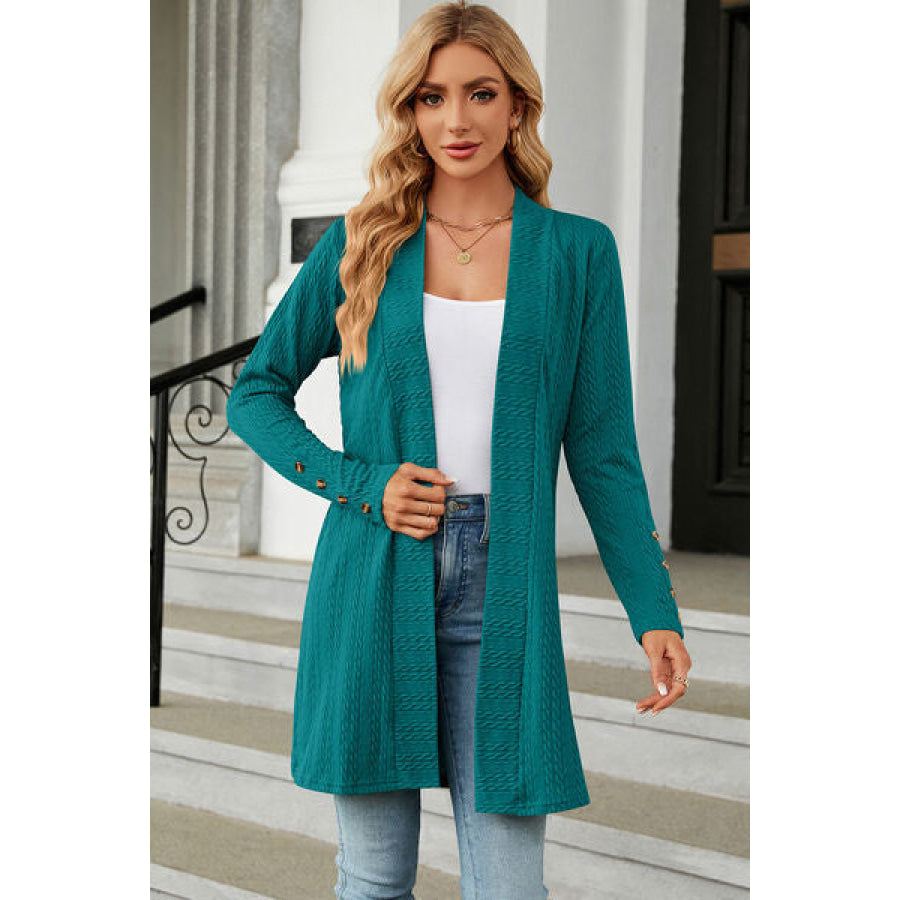 Open Front Long Sleeve Cardigan Teal / S Apparel and Accessories