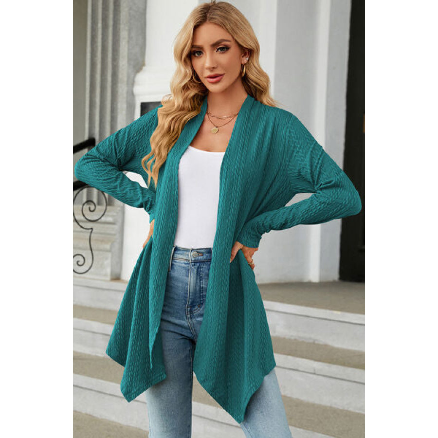 Open Front Long Sleeve Cardigan Teal / S Apparel and Accessories