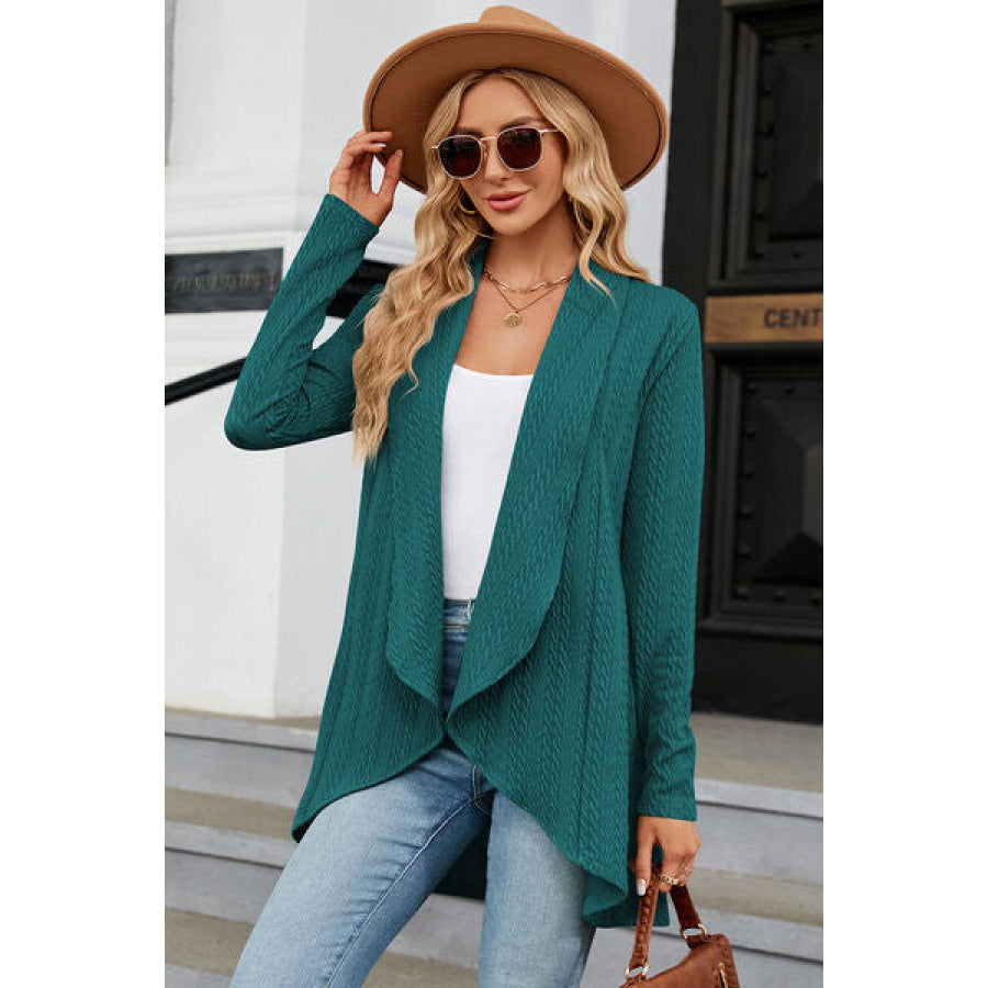 Open Front Long Sleeve Cardigan Teal / S Apparel and Accessories