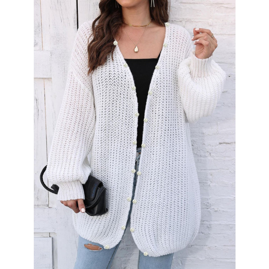 Open Front Long Sleeve Cardigan White / One Size Apparel and Accessories