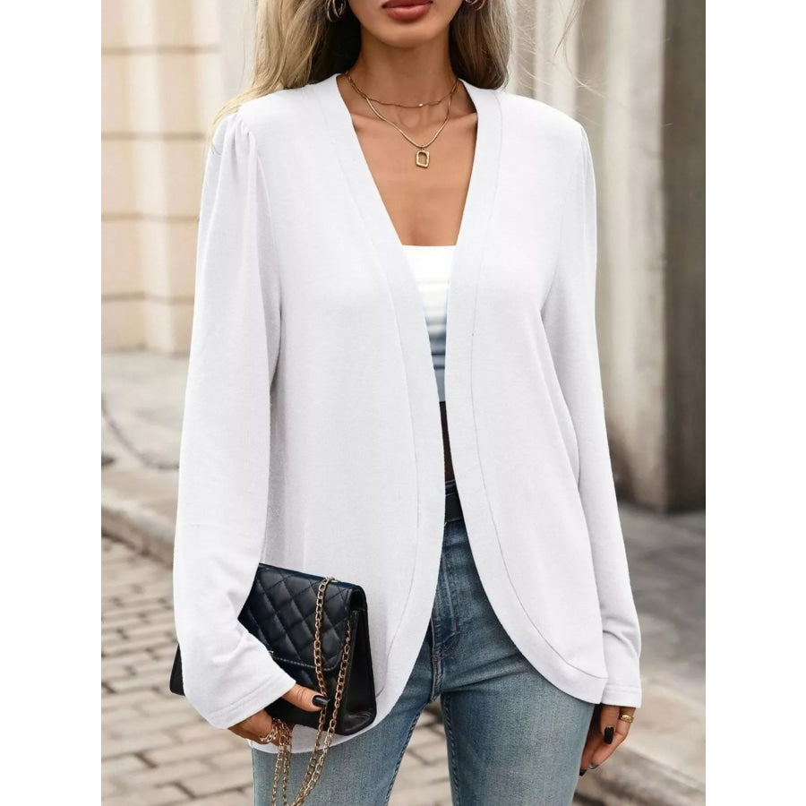 Open Front Long Sleeve Cardigan White / S Apparel and Accessories