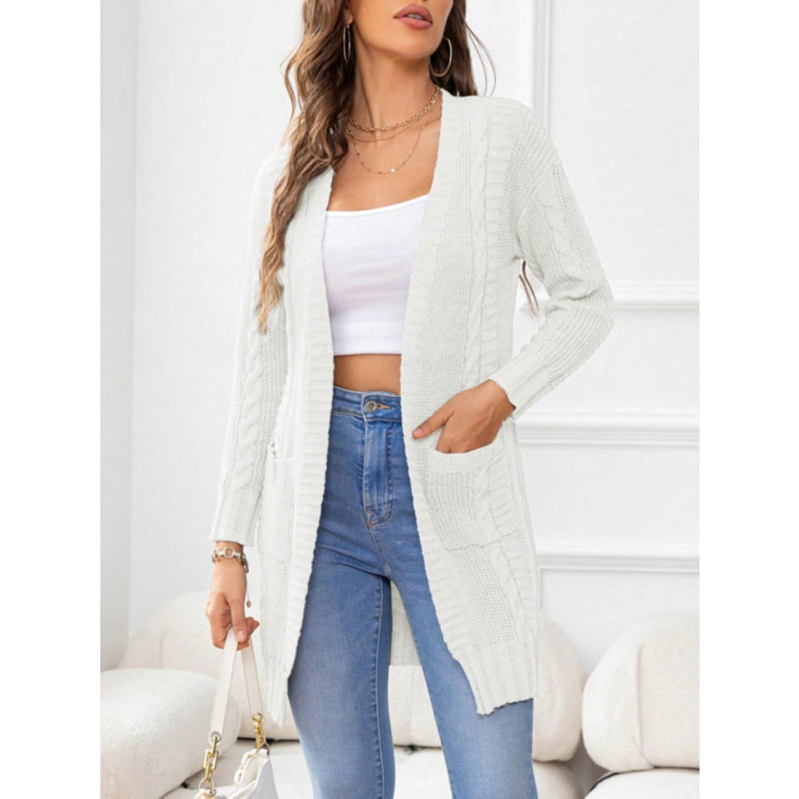 Open Front Long Sleeve Cardigan White / S Apparel and Accessories