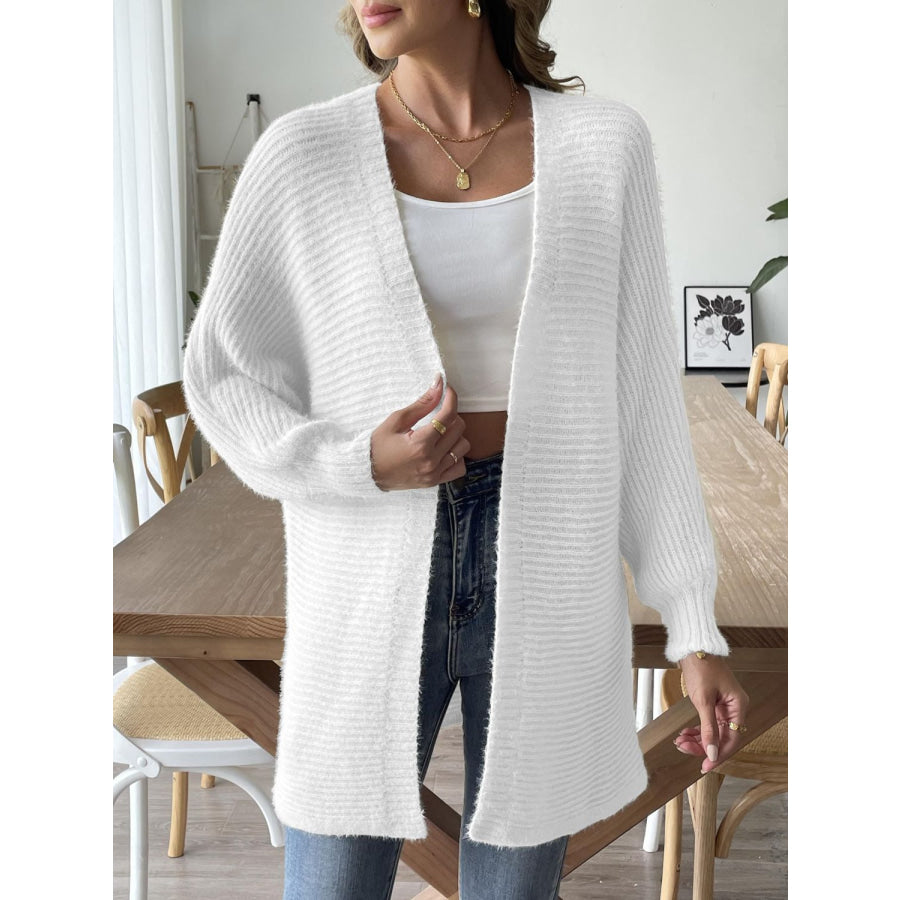 Open Front Long Sleeve Cardigan White / S Apparel and Accessories