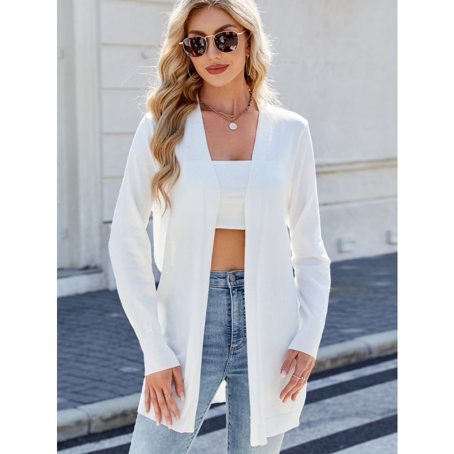 Open Front Long Sleeve Cardigan White / S Apparel and Accessories