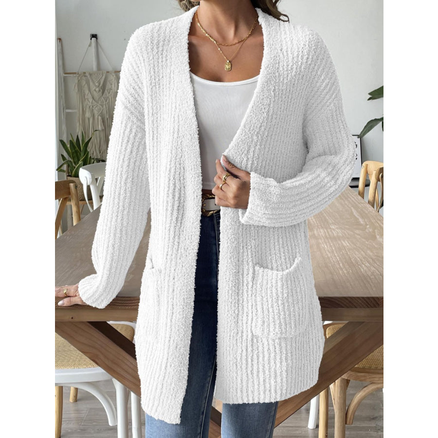 Open Front Long Sleeve Cardigan White / S Apparel and Accessories