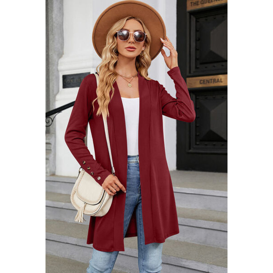 Open Front Long Sleeve Cardigan Wine / S Apparel and Accessories