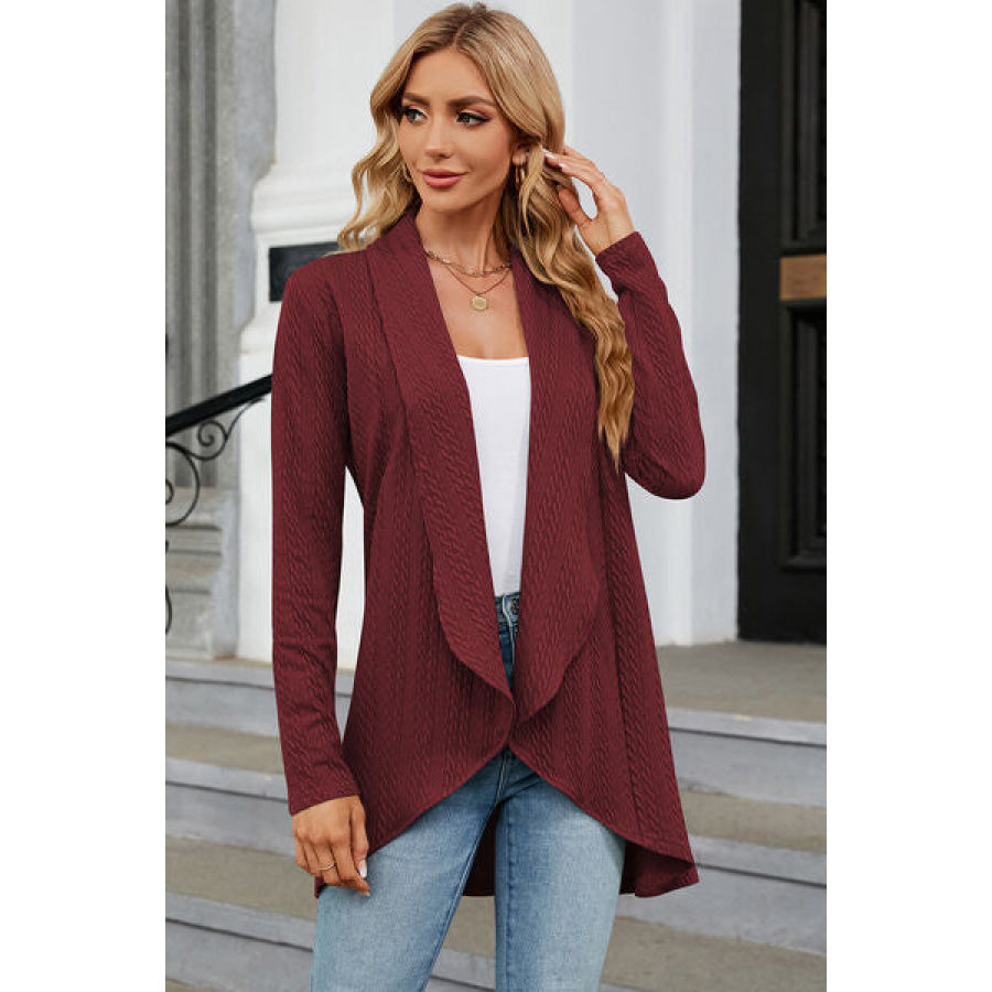 Open Front Long Sleeve Cardigan Wine / S Apparel and Accessories