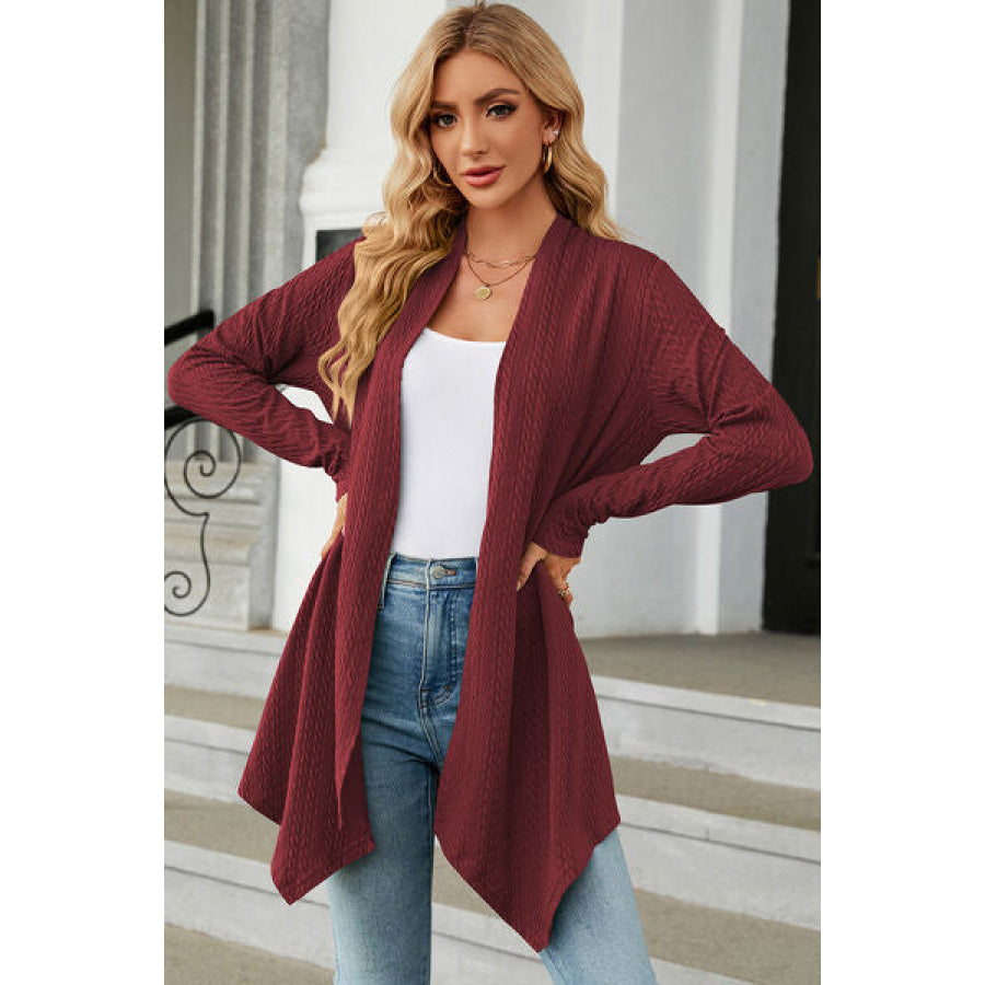 Open Front Long Sleeve Cardigan Wine / S Apparel and Accessories