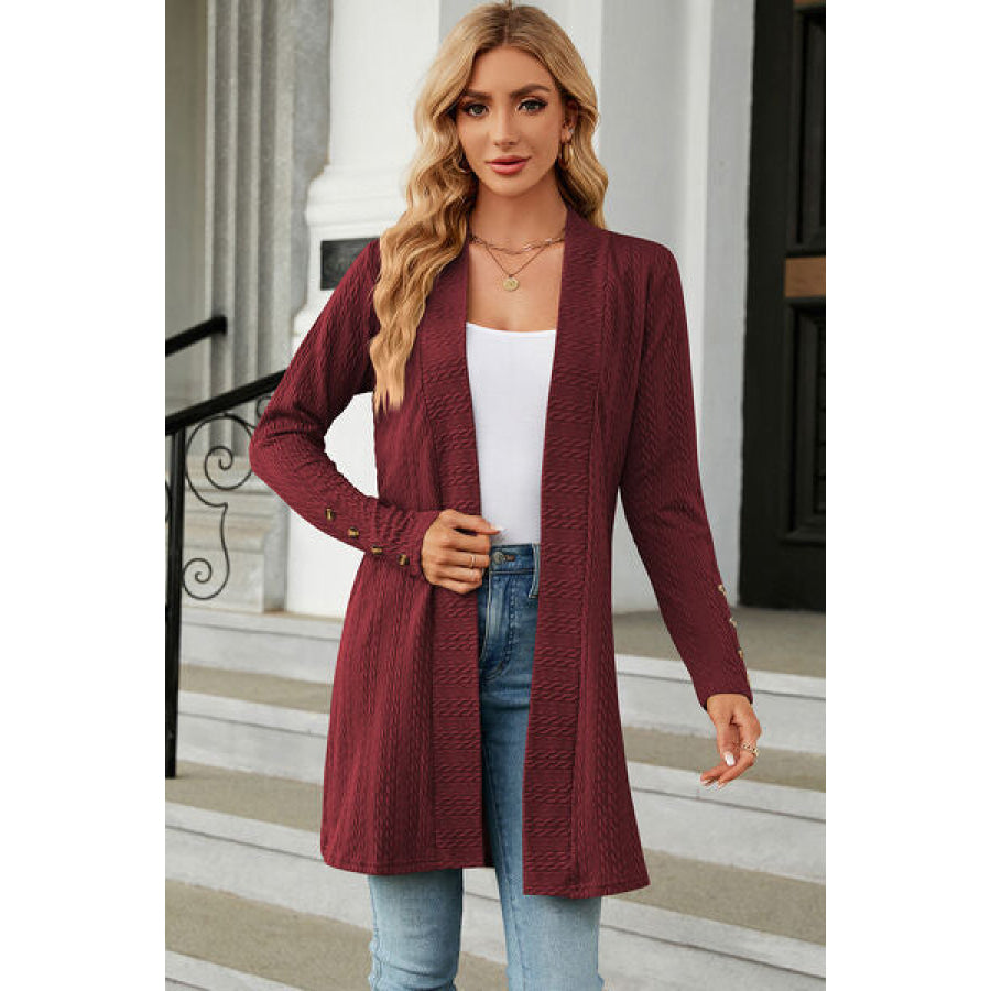 Open Front Long Sleeve Cardigan Wine / S Apparel and Accessories