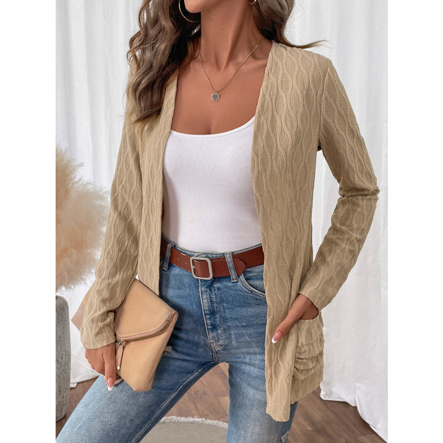 Open Front Long Sleeve Cardigan with Pockets Apparel and Accessories