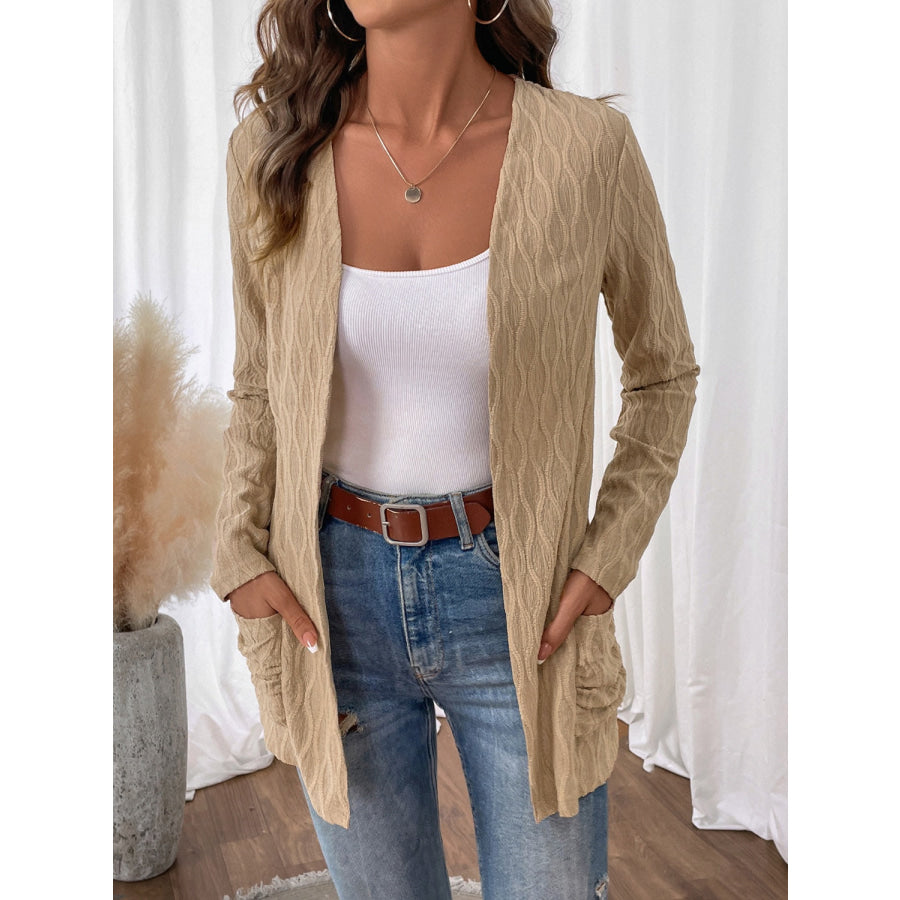 Open Front Long Sleeve Cardigan with Pockets Apparel and Accessories