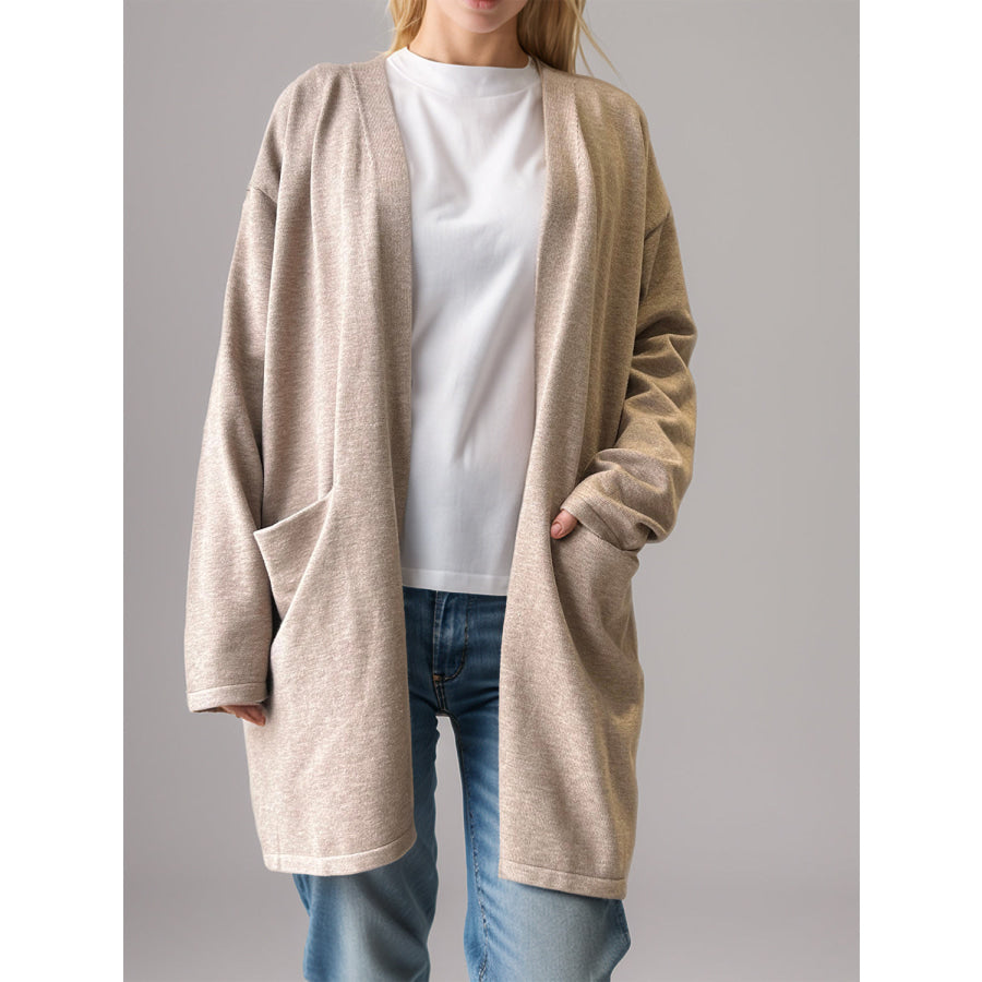 Open Front Long Sleeve Cardigan with Pockets Apparel and Accessories