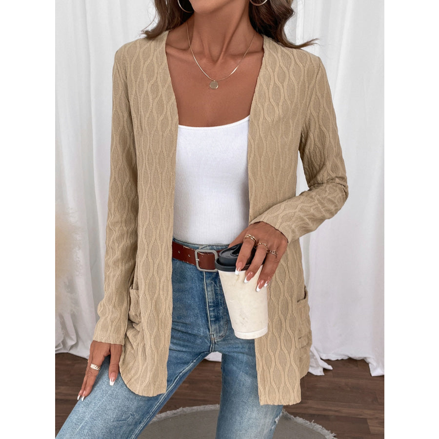 Open Front Long Sleeve Cardigan with Pockets Apparel and Accessories