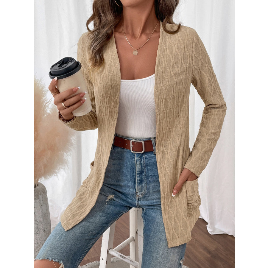 Open Front Long Sleeve Cardigan with Pockets Apparel and Accessories