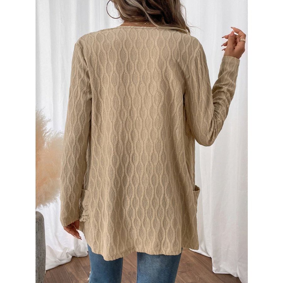 Open Front Long Sleeve Cardigan with Pockets Tan / S Apparel and Accessories