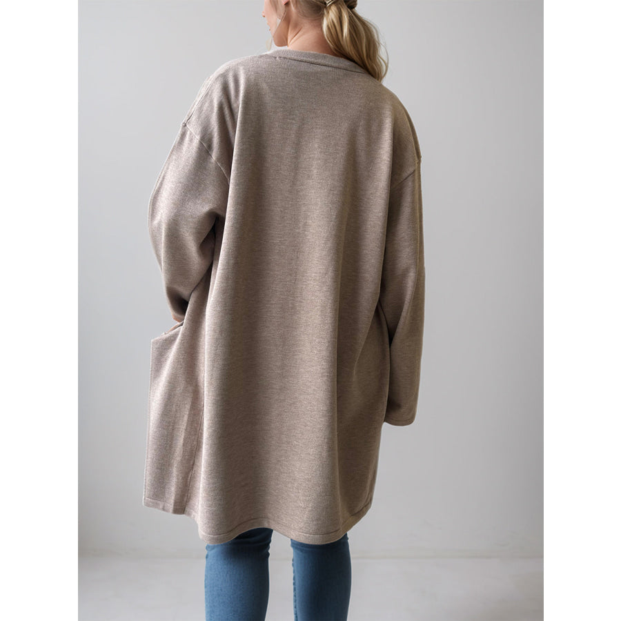 Open Front Long Sleeve Cardigan with Pockets Mocha / S Apparel and Accessories