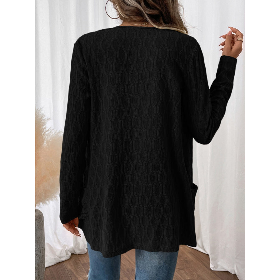 Open Front Long Sleeve Cardigan with Pockets Black / L Apparel and Accessories