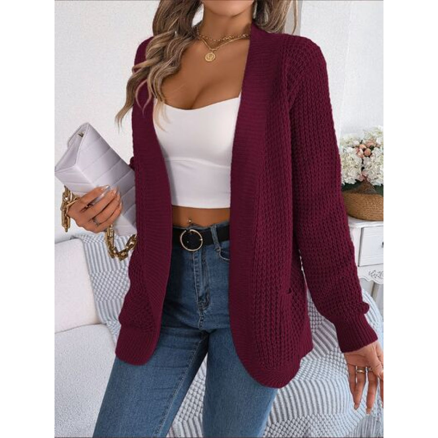 Open Front Long Sleeve Cardigan with Pockets Clothing