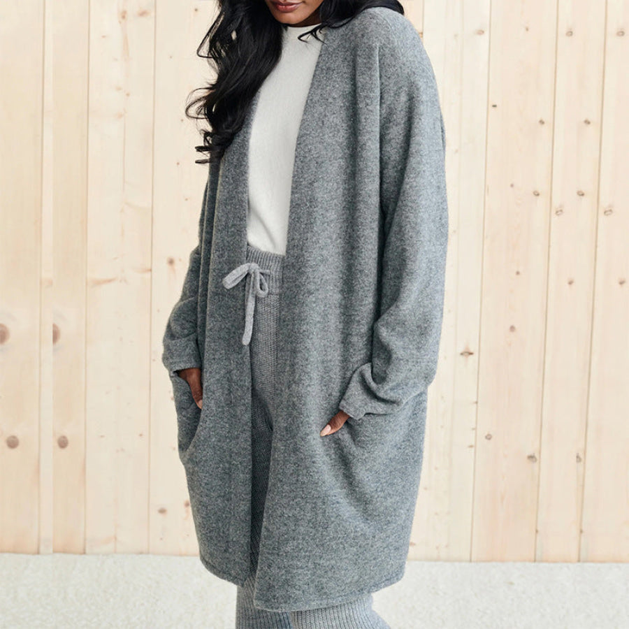 Open Front Long Sleeve Cardigan with Pockets Gray / S Apparel and Accessories