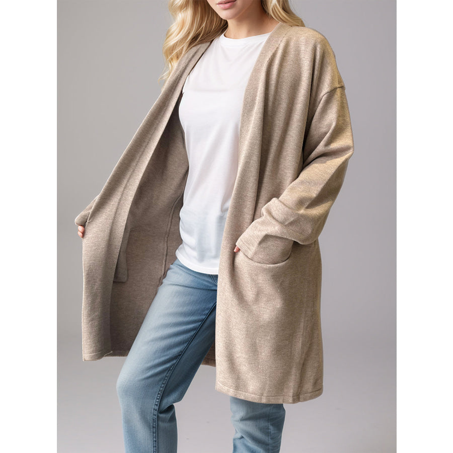 Open Front Long Sleeve Cardigan with Pockets Mocha / S Apparel and Accessories