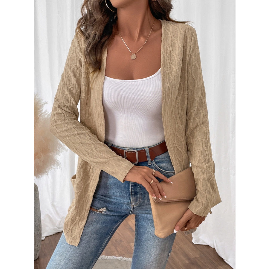 Open Front Long Sleeve Cardigan with Pockets Tan / S Apparel and Accessories