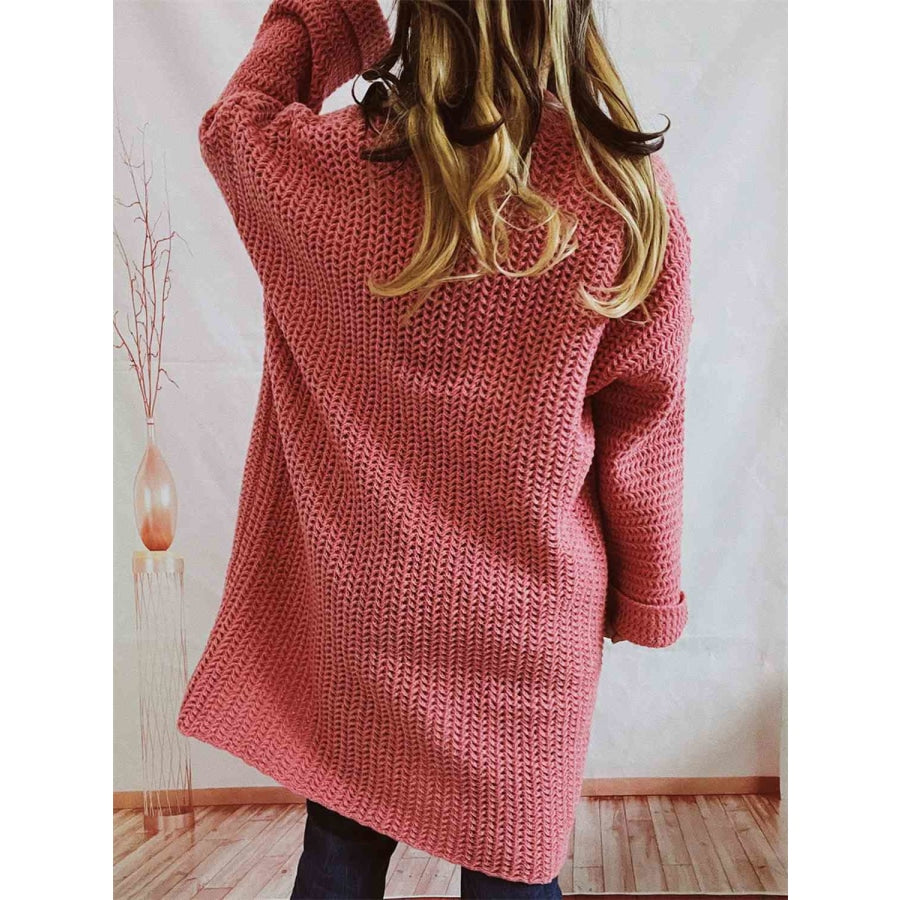 Open Front Long Sleeve Cardigan with Pockets Dusty Pink / S