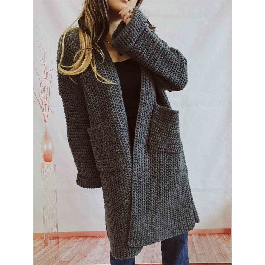 Open Front Long Sleeve Cardigan with Pockets