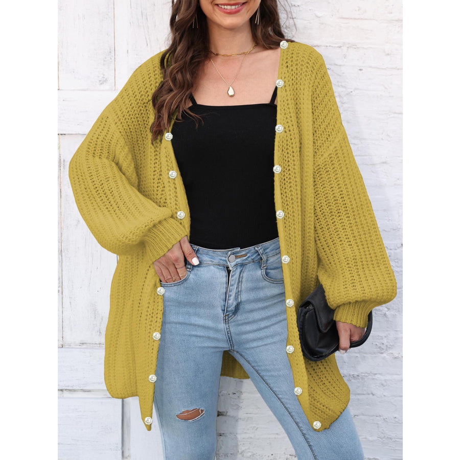 Open Front Long Sleeve Cardigan Yellow-Green / One Size Apparel and Accessories