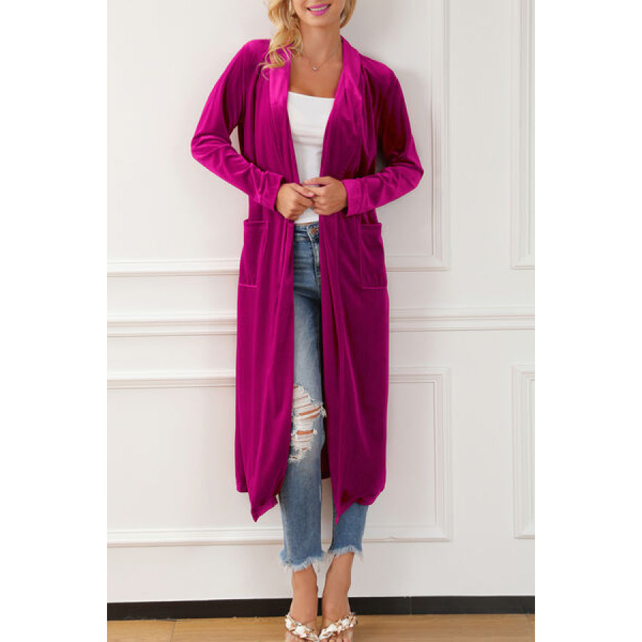 Open Front Long Sleeve Cover Up Cerise / S Apparel and Accessories