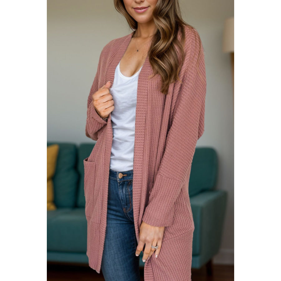 Open Front Long Sleeve Cover Up Dusty Pink / S Apparel and Accessories