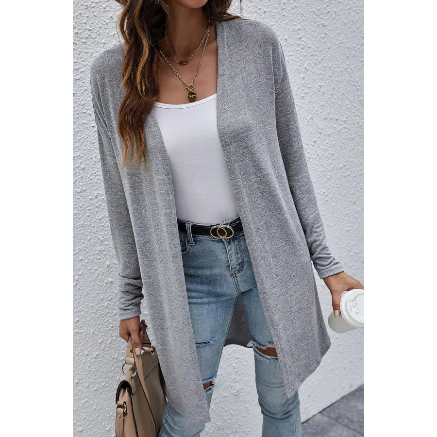 Open Front Long Sleeve Cover Up Gray / S Apparel and Accessories