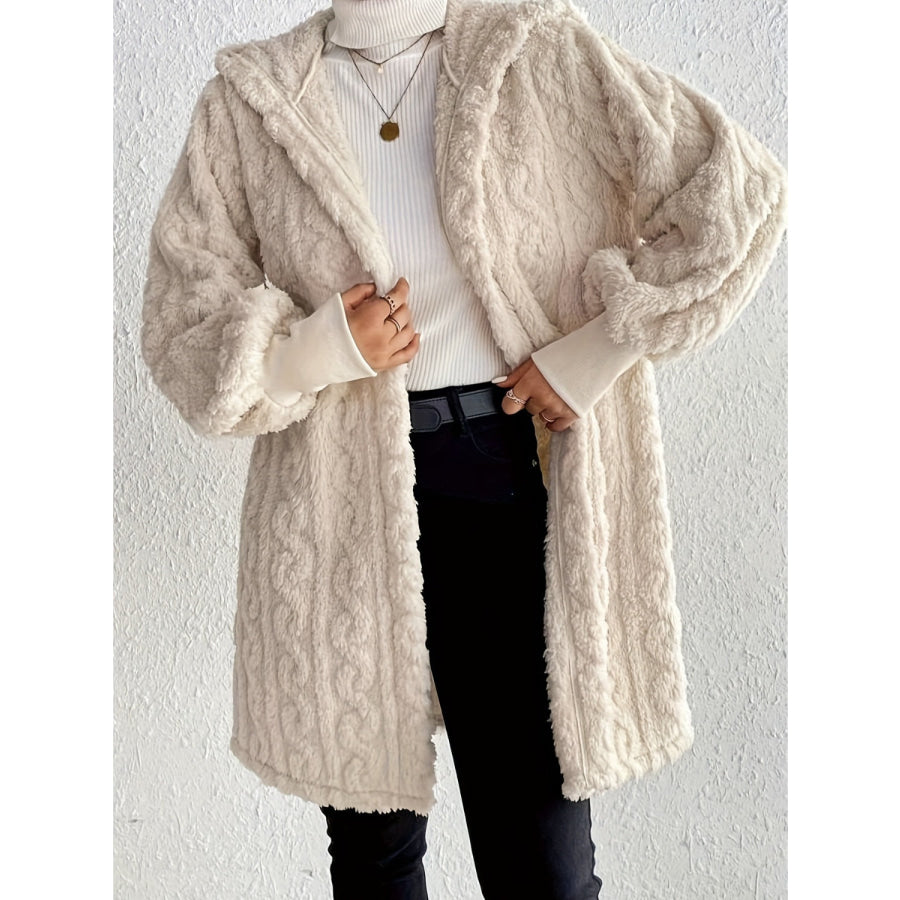 Open Front Long Sleeve Fuzzy Hooded Jacket Apparel and Accessories