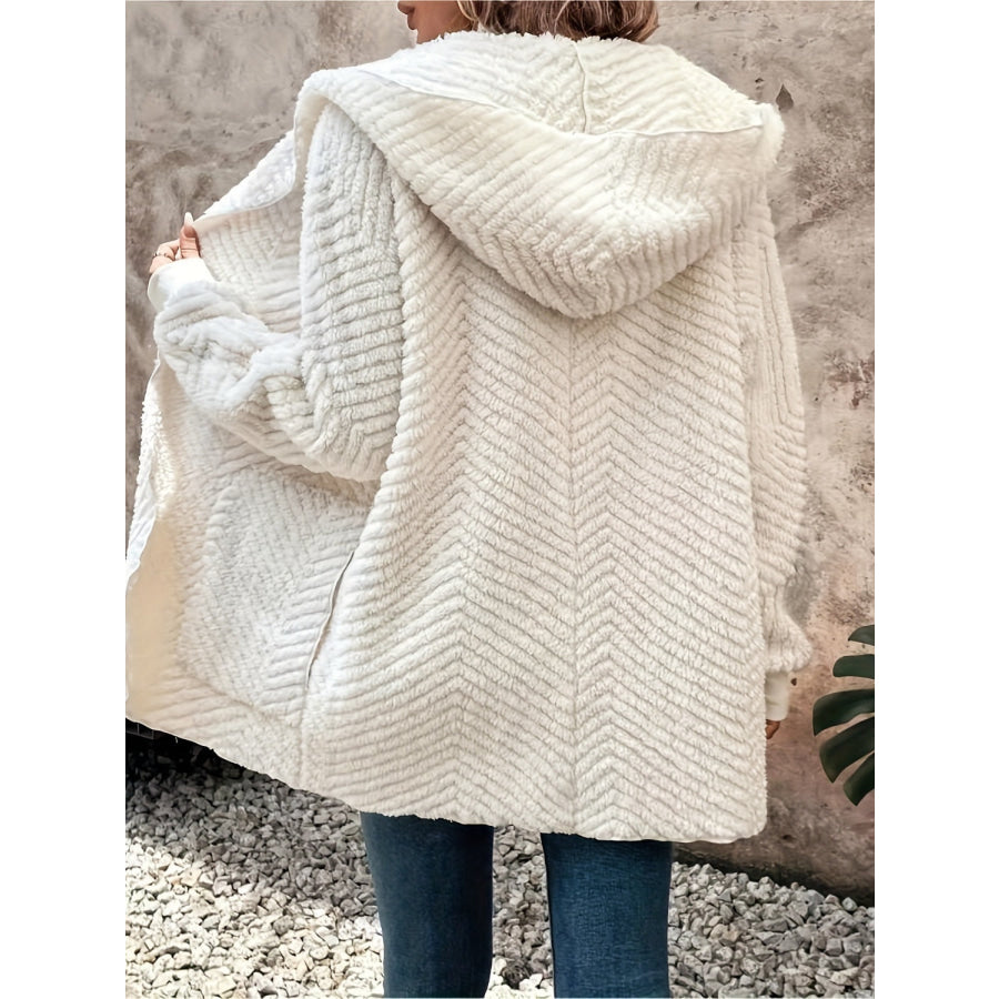 Open Front Long Sleeve Hooded Fuzzy Cardigan Apparel and Accessories