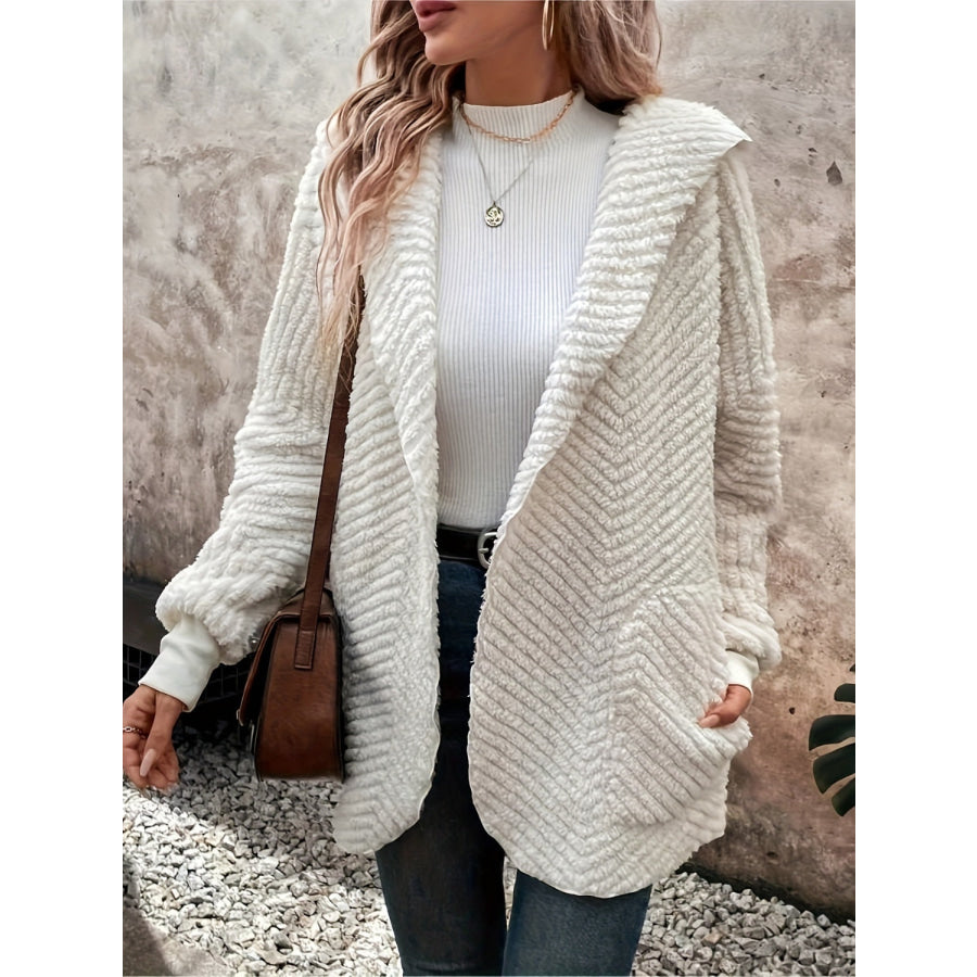 Open Front Long Sleeve Hooded Fuzzy Cardigan Apparel and Accessories