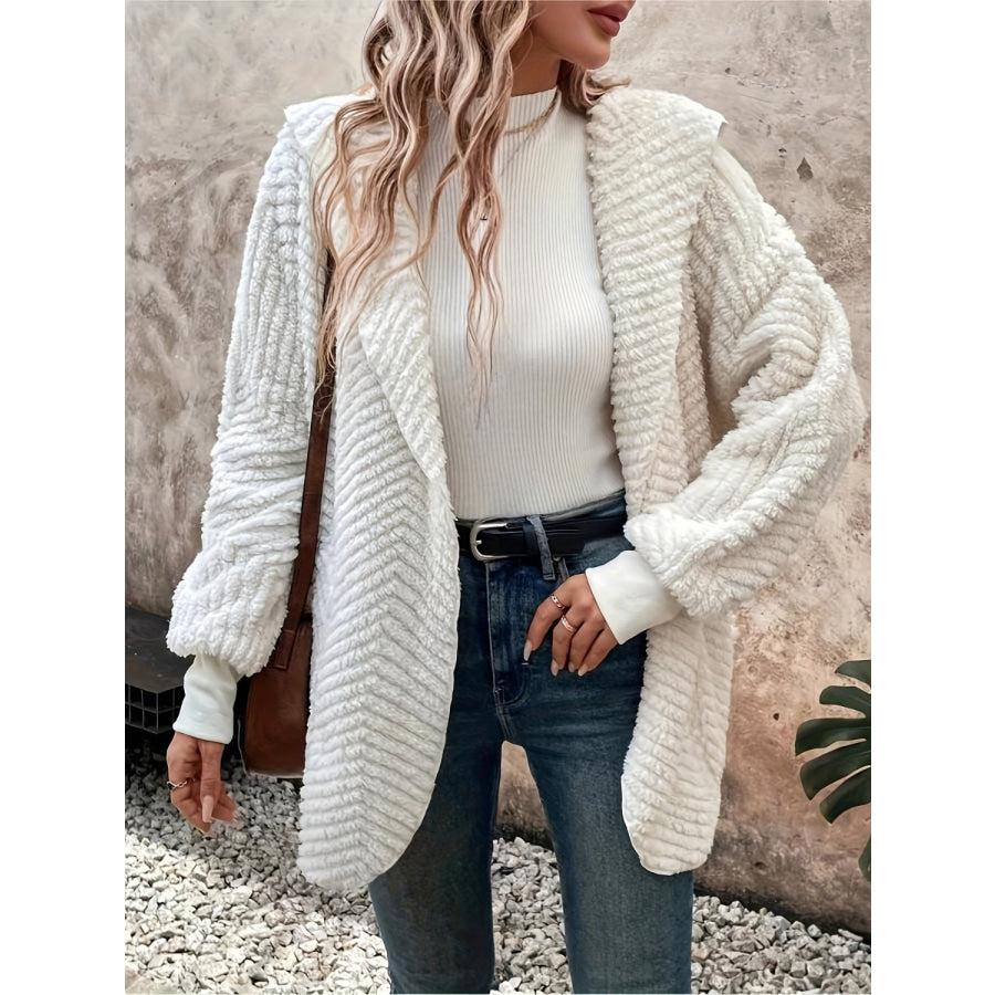 Open Front Long Sleeve Hooded Fuzzy Cardigan Apparel and Accessories